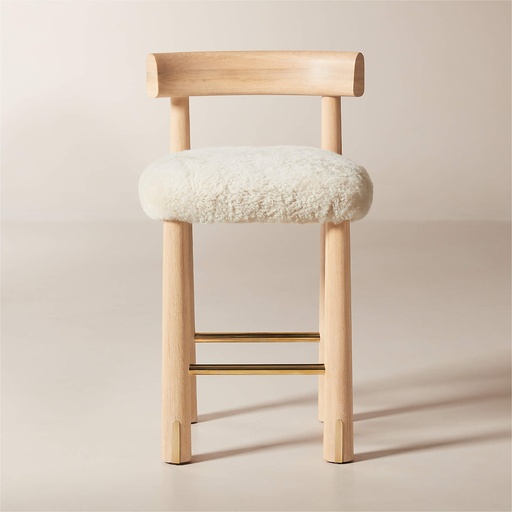 Ghế quầy bar Perle Shearling and Oak Wood